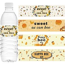 CREATCABIN 100Pcs 4 Styles Bee Party Water Bottle Labels Bee Party Decorations Bee Birthday Waterproof Self-Adhesive Stickers Wrappers Bee Party Stickers Supplies for Shower Gender Reveal