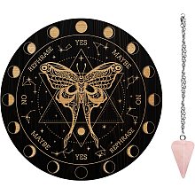 AHANDMAKER 7.8" Witch Pendulum Board, Swallow Butterfly Wooden Dowsing Planchette with Rose Quartz Crystal Dowsing Pendulums Witchcraft Divination Tools for Spirit Altar Decoration