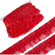 GORGECRAFT 22 Yards 2 Layer Organza Lace Ribbon Pleated Satin Lace Edge Trim 1.6 Inch Wide Red Ruffle Chiffon Edging Trimmings Tulle Fabric for Cloth Applique Embellishment DIY Sewing Crafts