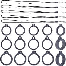 GORGECRAFT 36PCS Black Anti-Lost Necklace Lanyard Set Including 12PCS Anti-Loss Pendant Strap String Holder with 24PCS Silicone Rubber Rings for Office Key Chains Outdoor Activities, 16&18mm