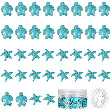 SUNNYCLUE 1 Box 100Pcs 2 Styles Turtle Beads Starfish Beads Summer Beads for Jewelry Making Synthetic Turquoise Beads Tortoise Charms Bulk Ocean Animal Spacer Beads Elastic Thread Bracelets Blue