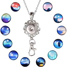 SUNNYCLUE 1 Box 12 Styles Snap Button Lanyard Women Office Lanyard ID Badges Card Lanyards for Keys Moon Cabochon Stainless Steel Chain Breakaway Snap Glass Buttons Jewelry Pendant Clip, 30 inches