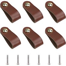 GORGECRAFT 6Pcs Leather Handles Vintage Cabinet Door Handle Camel Color Leather Drawer Pulls for Kitchen Bathroom Cabinets Cupboards Wardrobe Dresser, 143x25mm