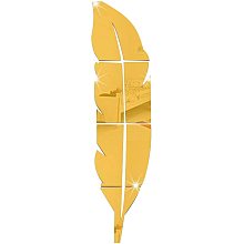 CREATCABIN 3D Acrylic Mirror Wall Sticker Wall Art Decals Decor Feather Shaped Self Adhesive Removable Eco-Friendly for Home Kitchen Bedroom Living Room Bathroom Decoration 12 x 48inch, Gold Color