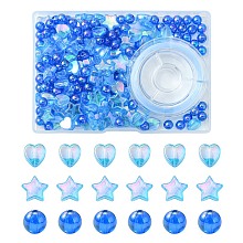 DIY Bracelet Making Kit, Including Heart & Star & Round Acrylic Beads, Elastic Thread, Deep Sky Blue, 200Pcs/box