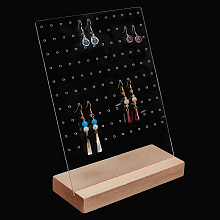 PandaHall Elite Acrylic Earrings Display Stands, with Wood Base, L-Shaped, Clear, 25.5x8x20cm, Hole: 3mm