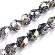 Honeyhandy Transparent Electroplate Glass Beads Strands, AB Color Plated, Faceted, Teardrop, Gray, 10.5x10mm, Hole: 1.2mm, about 33pcs/strand, 13.78 inch(35cm)