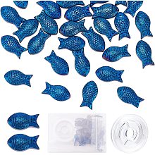 SUNNYCLUE 1 Box 50Pcs Fish Beads Sea Ocean Animal Electroplated Glass Bead Carved Frosted Blue Beads for Jewelry Making Elastic Thread Beading Kit Bracelet Earrings Necklace Supplies Summer Craft