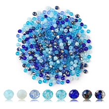 Honeyhandy 500Pcs Electroplat Opaque Glass Beads, Half Rainbow Plated, Faceted, Rondelle, Blue, 4x3mm, Hole: 0.4mm