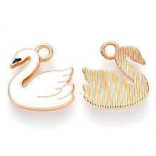 Honeyhandy Alloy Enamel Charms, Swan, Light Gold, White, 14x14x2mm, Hole: 1.8mm