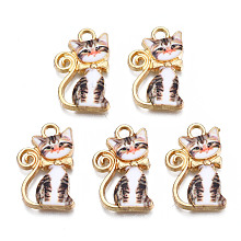 Honeyhandy Rack Plating Alloy Enamel Pendants, Free & Nickel Free & Lead Free, Cat, Coffee, 21x14x2mm, Hole: 2mm