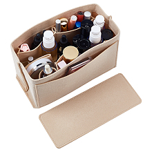 WADORN Wool Felt Purse Organizer Insert, Toiletry Bag in Bag Accessories, with Rectangle Bottom Shaper, Light Khaki, 26x12x14.5cm