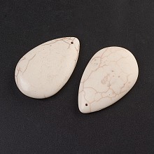 Honeyhandy Synthetic Turquoise Big Pendants, teardrop, White, 54x34x10.5~11mm, Hole: 1mm, about 10pcs/bag