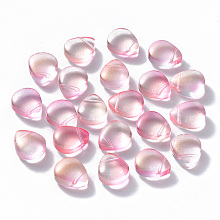 Arricraft Transparent Spray Painted Glass Beads, Top Drilled Beads, with Glitter Powder, Teardrop, Pink, 12.5x10.5x5.5mm, Hole: 0.9mm