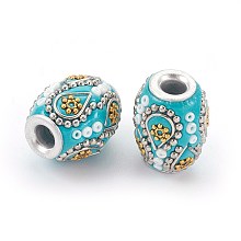 Honeyhandy Handmade Indonesia Beads, with Metal Findings, Seed Beads, Oval, Turquoise, 15~16.5x19.5~20mm, Hole: 4mm