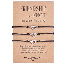 Arricraft 3Pcs 3 Style 430 Stainless Steel Knot Heart Link Braided Bead Bracelets Set, Match Adjustable Bracelets for Best Friends Couple Family, Stainless Steel Color, 7-1/8~11-3/4 inch(18~30cm), 1Pc/style