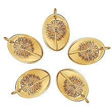 Arricraft 5Pcs Brass Micro Pave Cubic Zirconia Pendants, Oval with Flower, Golden, 19.4x13.7mm