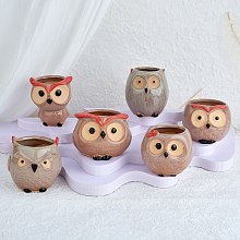 Honeyhandy 6Pcs Ceramic Cute Owl Succulent Pots, Porcelain Mini Tabletop Planter Pot for Cactus Succulent - Plants Not Included, Rosy Brown, 66~90x68~75x58.5~82mm