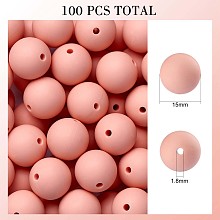 Honeyhandy 100Pcs Silicone Beads Round Rubber Bead 15MM Loose Spacer Beads for DIY Supplies Jewelry Keychain Making, Light Salmon, 15mm