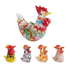 Honeyhandy 5Pcs Glass Chick Figurine, Handmade Blown Rooster Glass Art Statue, Mini Glass Animal Decor for Collectibles Home Table Decoration, Mixed Color, 59x29x56mm & 13x20x26mm