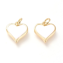 Honeyhandy Real 20K Gold Plated Brass Charms, with Enamel and Jump Rings, Long-Lasting Plated, Heart, White, 14x13x2.8mm, Jump Ring: 5x1mm, 3mm Inner Diameter