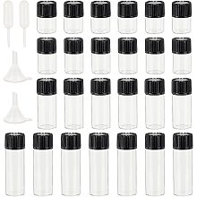 PandaHall Elite 52pcs Sample Bottle Kits, 40pcs Mini Vials Jars 1/2/3/5ml Clear Glass Bottlewith White Caps 10pcs Drapper 2pcs Funnel for Sample Liquid Hold Storage Travel Use