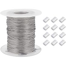 PandaHall Elite 328 Feet/109 Yards 0.6mm Heavy Duty Picture Hanging Wire, 304 Stainless Steel Photo Frame Hanging Wire with 30 pcs Aluminum Crimping Loop Sleeve for Mirrors Frames, Load Capacity 13.8LB