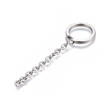 Honeyhandy 304 Stainless Steel Split Key Ring Clasps, For Keychain Making, with Extended Cable Chains, Stainless Steel Color, 74.5mm, Ring: 20x2.4mm