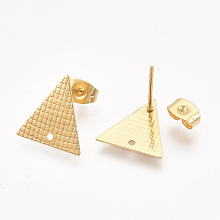 Honeyhandy 304 Stainless Steel Stud Earring Findings, with Ear Nuts/Earring Backs, Triangle, Golden, 13.5x13mm, Hole: 1mm, Pin: 0.7mm