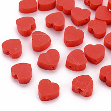 Honeyhandy Handmade Polymer Clay Beads, Heart, Red, 8~9x9~10x3~5mm, Hole: 1.2mm