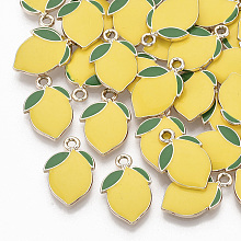 ARRICRAFT Alloy Enamel Pendants, Light Gold, Lemon, Gold, 20.5x13.5x2.5mm, Hole: 2mm