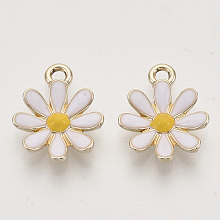 Honeyhandy Light Gold Plated Alloy Pendants, with Enamel, Flower, White, 17.5x14.5x3mm, Hole: 2mm