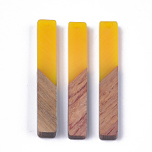 Resin & Walnut Wood Big Pendants, Rectangle, Gold, 51.5x7.5x3mm, Hole: 1.8mm