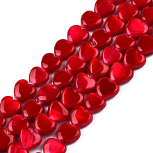 Honeyhandy Spray Painted Natural Freshwater Shell Beads Strands, Heart, Red, 5x6x3mm, Hole: 0.5mm, about 72~74pcs/strand, 14.84 inch~15.27 inch(37.7~38.8cm)