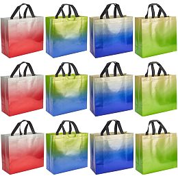 GORGECRAFT 12Pcs 4 Color Gradient Medium Gift Bags Reusable Iridescent Finish Non-Woven Cloth Bags with Handles Party Favor Bag for Wedding Birthday Favor Gifts Goodie Packaging 13.78x12.8inch