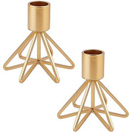 AHANDMAKER 2 Pcs Geometric Candle Holders Candlestick Holder, Modern Decorative Candle Holder for Tapered Candles Home Table Wedding Dinning Party Centerpiece, Gold