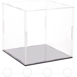 FINGERINSPIRE Clear Acrylic Display Case with Black Base & 4 Pcs Rubber Rings 6x6x6 Inch Cube Clear Self-Assembly Acrylic Box Dustproof Protection Showcase for Action Figures Collectibles Toys