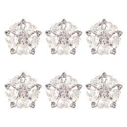 Fingerinspire 6Pcs Alloy Rhinestone Shank Buttons, 1-Hole, Flower, Silver, 30x11.5mm, Hole: 2.5mm