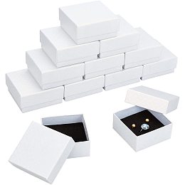 NBEADS 12 Pcs 2.95x2.95x1.38" Cardboard Jewelry Box, White Square Paper Storage Case Paperboard Boxes with Sponge Fill for Pendants Necklaces Bracelet Storage