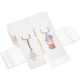 PandaHall Elite 100 Sets Long Keychain Display Cards with Self-Sealing Bags, 4.7 x 2 Inch White Paper Keyring Display Holder Keychain Cards Holder for Displaying Keyring Keychains Jewelry Packaging