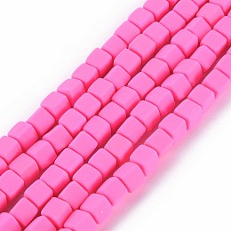 Honeyhandy Handmade Polymer Clay Beads Strands, Cube, Deep Pink, 6x6x6mm, Hole: 1.2mm, about 62pcs/strand, 14.84 inch~15.75 inch(37.7cm~40cm)