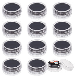 6Pcs Plastic Loose Diamond Boxes, Flat Round with Sponge Inside, for Jewelry Cabochons Displays, Black, 3x1.5cm