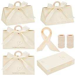 BENECREAT Handbag Shape Candy Packaging Box, Wedding Party Gift Box, with Ribbon and Word Best for You, Linen, Finish Product: 13x7.5x6.5cm