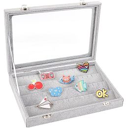 OLYCRAFT Velvet Pin Display Case 8x11.2x2 Inch Brooch Collection Display Case Light Grey Pin Collection Display Box with Clear Window Velvet Badges Display Box for Collectible Pins and Medals