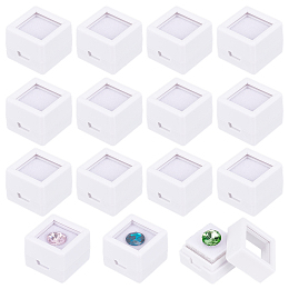 Square Plastic Loose Diamond Storage Boxes, Gemstone Display Case with Clear Acrylic Window and Sponge insideSquare Plastic Loose Diamond Storage Boxes, Gemstone Display Case with Clear Acrylic Window and Sponge inside, White, 2x2x1.6cm