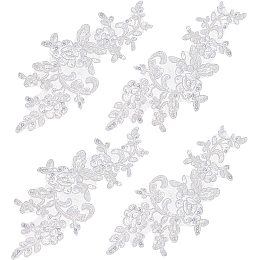 GORGECRAFT 4PCS Sequin Embroidered Lace Patches Leaf Flowers Lace Applique Sewing Floral Fabric Craft Decoration Patches for DIY Clothes Dress Pants Sewing Wedding (White)