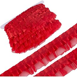 GORGECRAFT 22 Yards 2 Layer Organza Lace Ribbon Pleated Satin Lace Edge Trim 1.6 Inch Wide Red Ruffle Chiffon Edging Trimmings Tulle Fabric for Cloth Applique Embellishment DIY Sewing Crafts