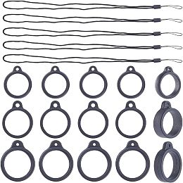 GORGECRAFT 36PCS Black Anti-Lost Necklace Lanyard Set Including 12PCS Anti-Loss Pendant Strap String Holder with 24PCS Silicone Rubber Rings for Office Key Chains Outdoor Activities, 16&18mm