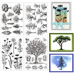 GLOBLELAND 4 Sheets Plants Tree Clear Stamps for Card Making Flower Silhouette Silicone Clear Stamp Seals Transparent Stamps for DIY Scrapbooking Journals Decorative Photo Album