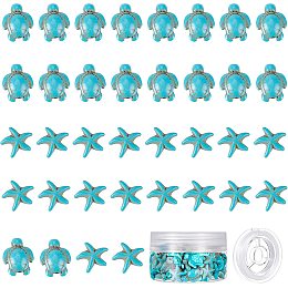 SUNNYCLUE 1 Box 100Pcs 2 Styles Turtle Beads Starfish Beads Summer Beads for Jewelry Making Synthetic Turquoise Beads Tortoise Charms Bulk Ocean Animal Spacer Beads Elastic Thread Bracelets Blue